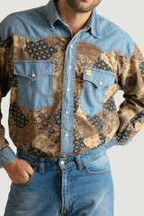 Men's Printed Corduroy Denim Shirt