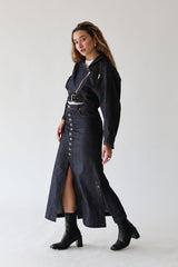 Raw Long Denim Skirt