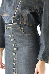 Raw Long Denim Skirt