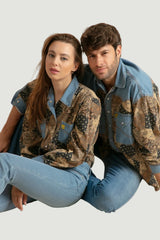 Denim Shirt with Printed Corduroy for Women