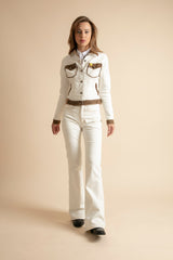 Chaqueta vaquera blanca con piel para mujer