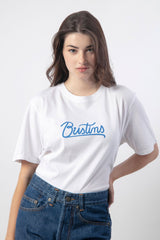 Camiseta con Lettering Bustins Azul Unisex