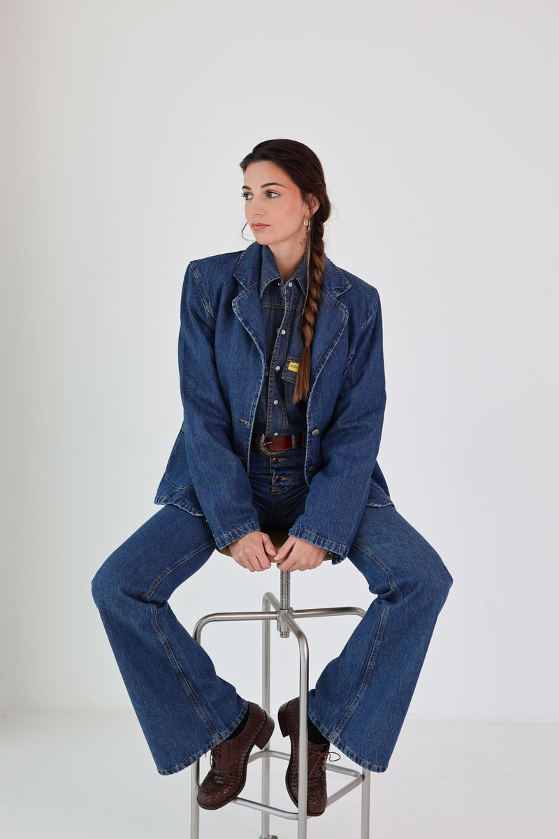 blazer vaquera azul marino para mujer