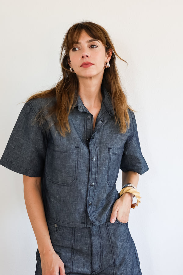 Straight-Cut Denim Shirt for Women