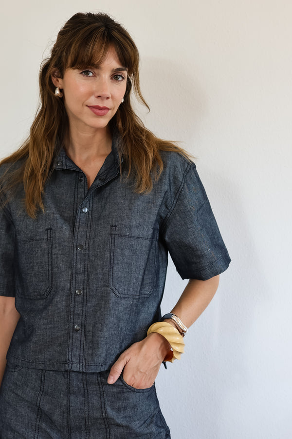 Straight-Cut Denim Shirt for Women