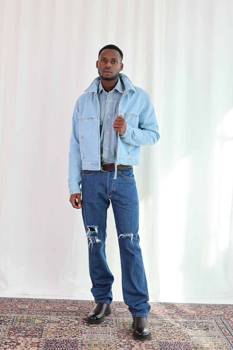 Outfit Pantalón De Mezclilla Azul Claro Hombre Combinar Jeans