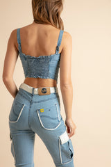 Denim Top with Buttons and Denim Straps