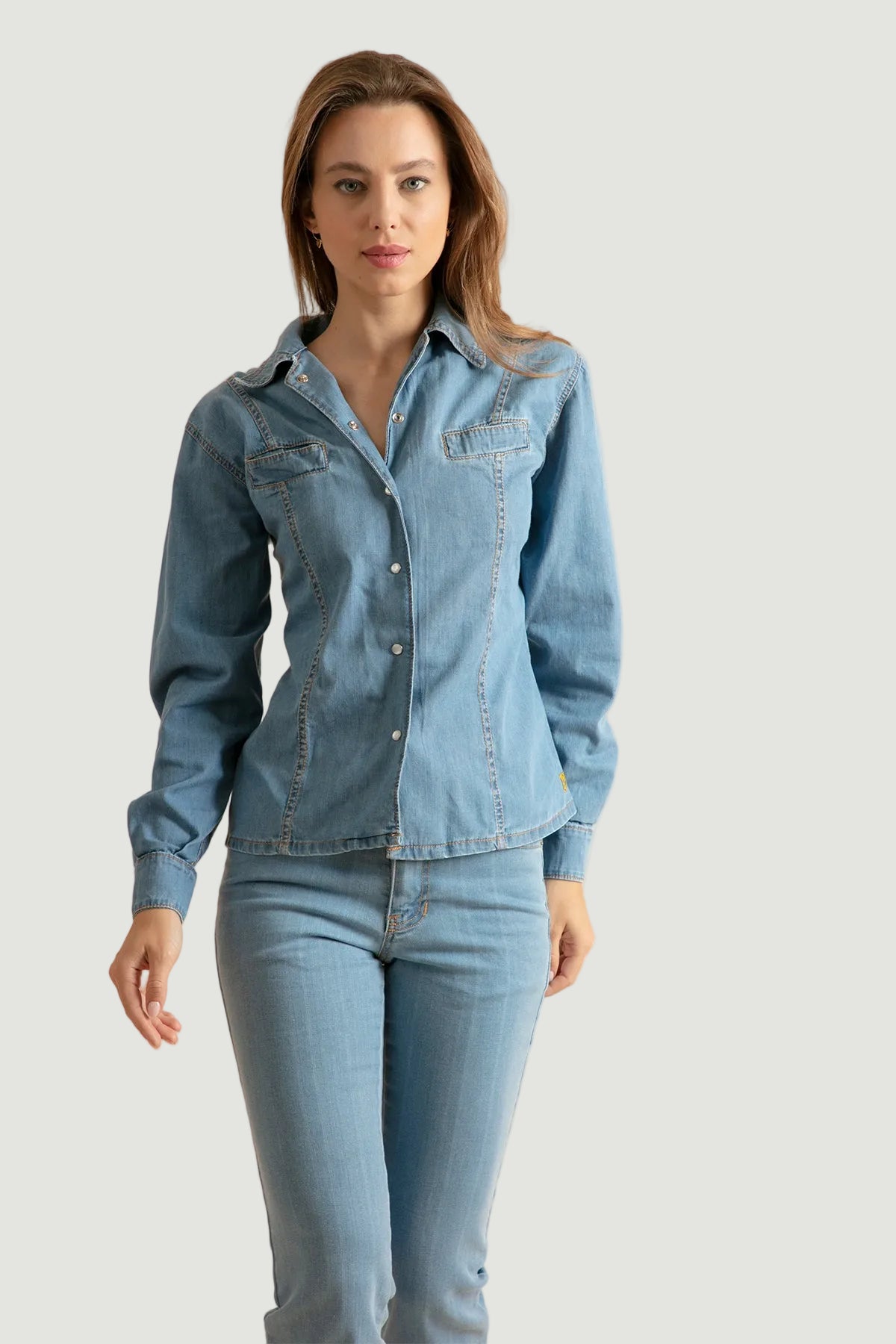 Camisa Vaquera Para Mujer Manga Corta - 70% Algodón 30% Poliéster, Corte Holgado, Botones, Color Azul, Tallas S-XL