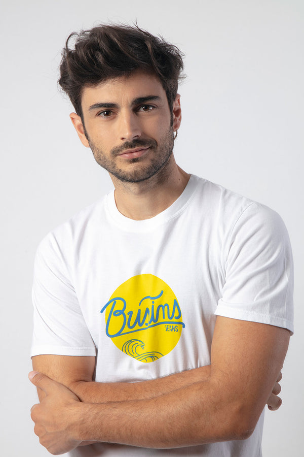 Camiseta con Lettering Bustins Amarillo para Hombre