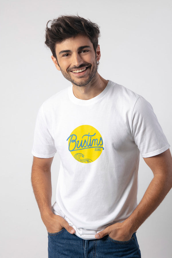 Camiseta con Lettering Bustins Amarillo Unisex