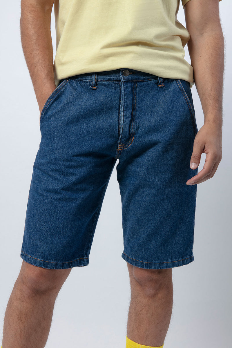 Front of men's denim shorts