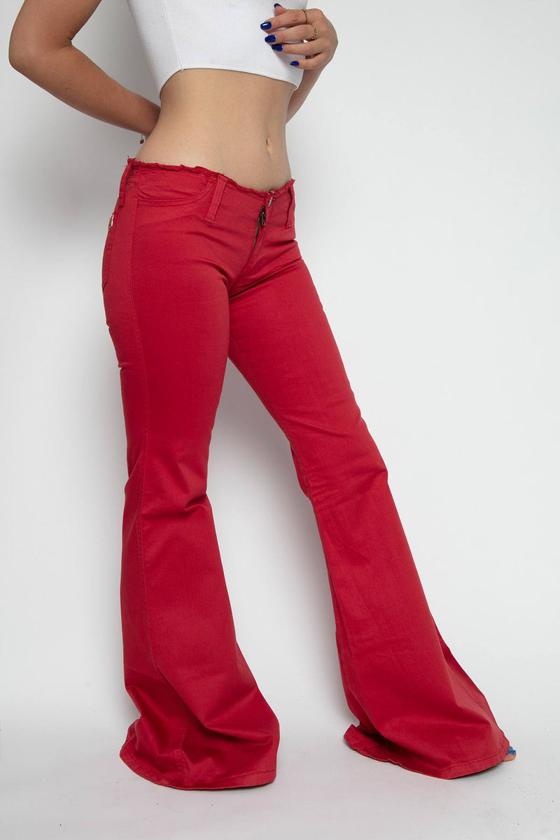 Pantalones vaqueros rojos para mujer tipo campana