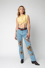 Denim top for girl yellow color